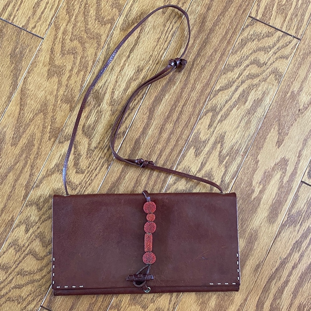Celine Brown Leather Clutch with adjustable shoulder strap